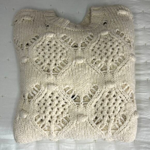American Eagle Textured Loose Knit Pointelle Sweater Women's XS | Ivory Wool - Picture 10 of 10